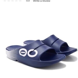 Navy Slide Sandals with White Accents